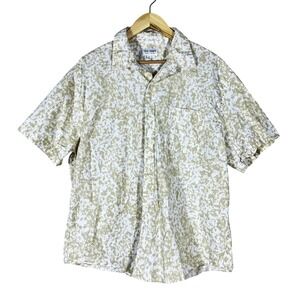 True Craft Abstract Splatter Print Button Up Shirt Tan White Casual Size XL